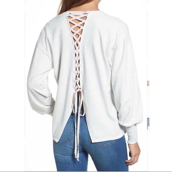 Caslon Sweaters - Nordstrom CASLON White Crew Neck Lace-Up Sweater